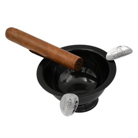 Stinky Cigar Ashtray 5"inch Round Mini Herf 3 Stirrup Rests Perfect for Personal and Puffing with Friends (Glossy Black)