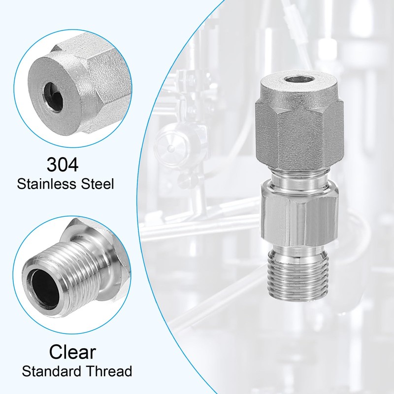 PATIKIL 1/8G x 4mm 304 Stainless Steel Compression Tube Fitting,