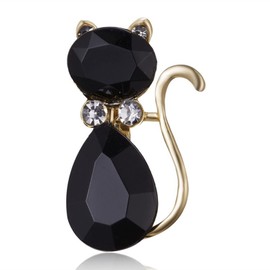 Sttiafay Cat Brooch Pin Black Crystal Kitty Brooch Cute Rhinestone Cat Enamel Pin Wedding Bridal Brooch Decoration Jewelry for Women Girls