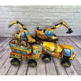 Construction Equipment and Trucks 4 PC | Kids Birthday Party Supplies and Decorations | Dump Truck Bulldozer Crane Cement Concrete Excavator