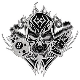 Large Skull Back Patch White - 8.4" x 8.3" - Embroidered Patch Back Patch 8 Ball Cube Flames Cross Patch Back Patch for Motorcycle Jackets Cows Leather Vests - High Quality Embroidery