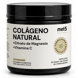 Colageno Hidrolizado Puro Natural con Citrato de Magnesio y Vitamina C, Suplemento en Polvo Sin Azucar Ni Conservadores, Colágeno Hidrolizado Sin Sabor - 525 g - Met 5 Nutrition