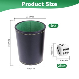 JurciCat 5 Leather Dice Cups Set Including 5 Leather Dice Cups and 25 Dice Kniffing Cups Leather Puzzle Cups for Travel Games Adults