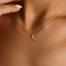 HANLI Trendy Gold Moon Pendant Necklaces for Women - Dainty 14K Gold Plated Charm Necklaces Jewelry Simple Womens Necklace