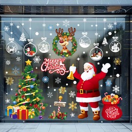 Xyxu Christmas Decorations Window Stickers Large, 4 Sheet Extra Large Santa Claus Christmas Window Stickers Christmas Scene Xmas Tree Snowflake Window Stickers Clings for Christmas Window Decorations