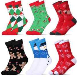 Haysandy 6 Pairs Christmas Sock Gift Bulk Soft Cotton Christmas Xmas Holiday Festival Sock for Women Men(Lovely)