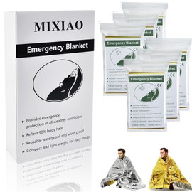 MIXIAO Emergency Foil Thermal Blanket Gold (Pack of 6) Individually Packaged, Survival Blankets Perfect for Outdoors, Hiking, Survival, Marathons