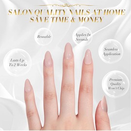 Press On Nails Almond - Short Nude Natural Nails Press Ons, Glue On Nails for Wedding Birthday Gift, Supremely Fit & Glossy Stick On Nails in 15 Sizes - 30 Nail Kit