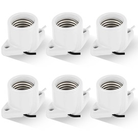Saysurey 6 Pcs E26 Light Socket Porcelain Lamp Holder Socket Medium Keyless Threaded Base with Two Hole Flange Mounting and 6" Wire Indoor Garage Closet Lighting