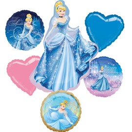Cinderella Birthday Party 6pc Foil Balloons Bouquet Decorations