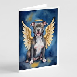 Caroline's Treasures Staffordshire Bull Terrier My Angel Greeting Cards Pack of 8 Blank Cards with Envelopes Whimsical A7 Size 5x7 Blank Note Cards