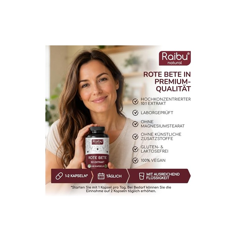 RAIBU Beetroot Capsules - High Dose Natural Nitrates, 240 Vegan