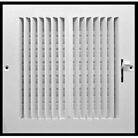 8" X 8" 2-Way-Vertical AIR Supply Grille - Vent Cover & Diffuser - Flat Stamped Face - White [Outer Dimensions: 9.75"w X 9.75"h]