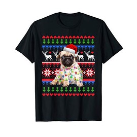 Santa Pug Christmas Light Pug Ugly Christmas Sweater T-Shirt