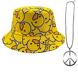 Bucket Hats Double-Side-Wear Reversible Fashion Sun Cap 80s 90s Hippie Fisherman Hat 80s Theme Party for Women Men (Rubber Duck Pattern)