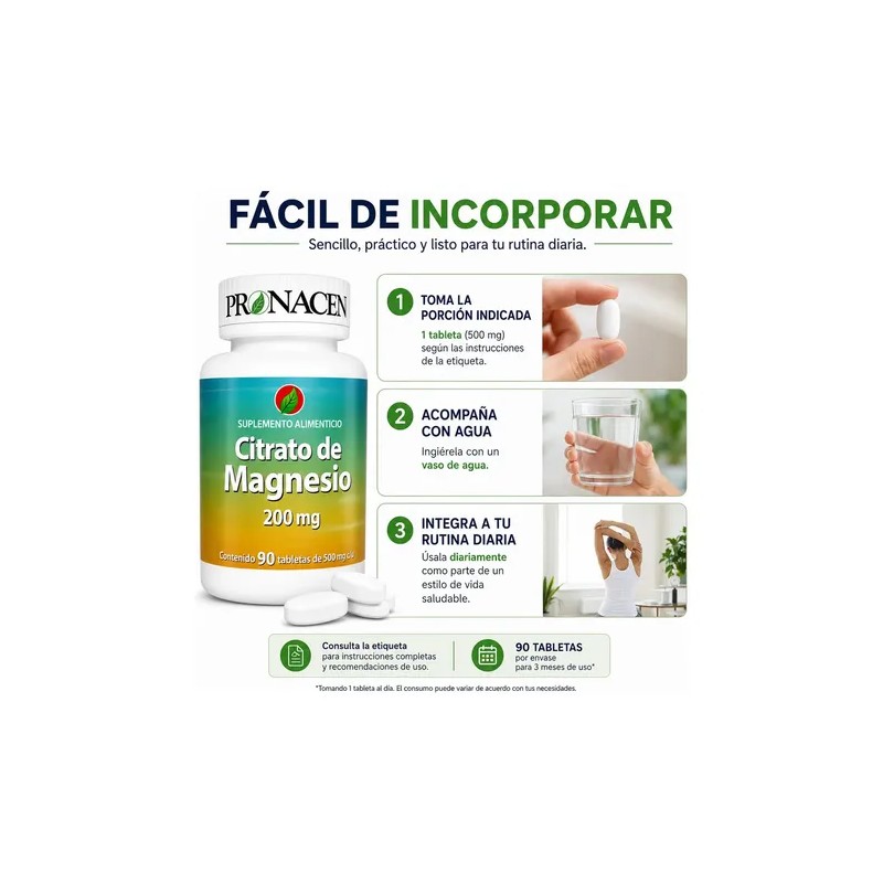 Citrato Magnesio Pronacen Tabletas 200 Suplemento Alimenticio 500 Presentacion Frasco