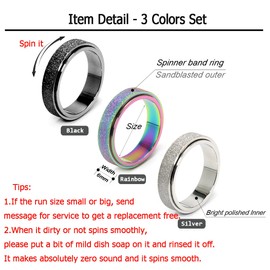 OreilleStar Titanium Stainless Steel Anxiety Ring for Women Spinner Ring Fidget Ring for Men Women Ring Spinning Ring 3 Colors Silver Rainbow Black Size 11, 11, Metal, No Gemstone