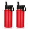 Volhoply 16 OZ Kids Water Bottle Bulk 2 Pack,Insulated Sports Bottles with Straw Lid,Stainless Steel Bottle with Handle Keep Cold & Hot,Double Wall Vacuum Thermos Cups for School,Girls(Red,Set of 2)