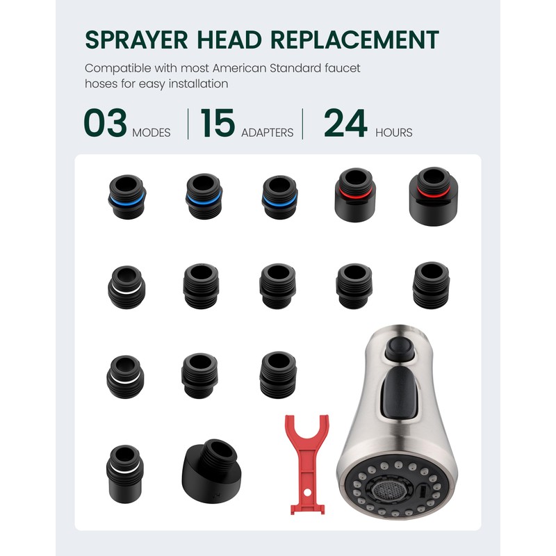 HEISOK Kitchen Faucet Head Replacement, 3-Function Pull Down Faucet Spray