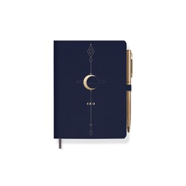 Fringe Vegan Leather Journal with Slim Pen, 192 Lined Pages, 4.5 x 6.5 Inches, Moon Tattoo (jps058)