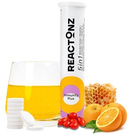 REACTONZ 5 in 1 Immune Booster Supplement with Vitamin C, Zinc, Manuka Honey, Rosehip & Propolis – Natural Orange Flavour Fizzy Drink for Daily Immune Support (20 Effervescent Tablets)