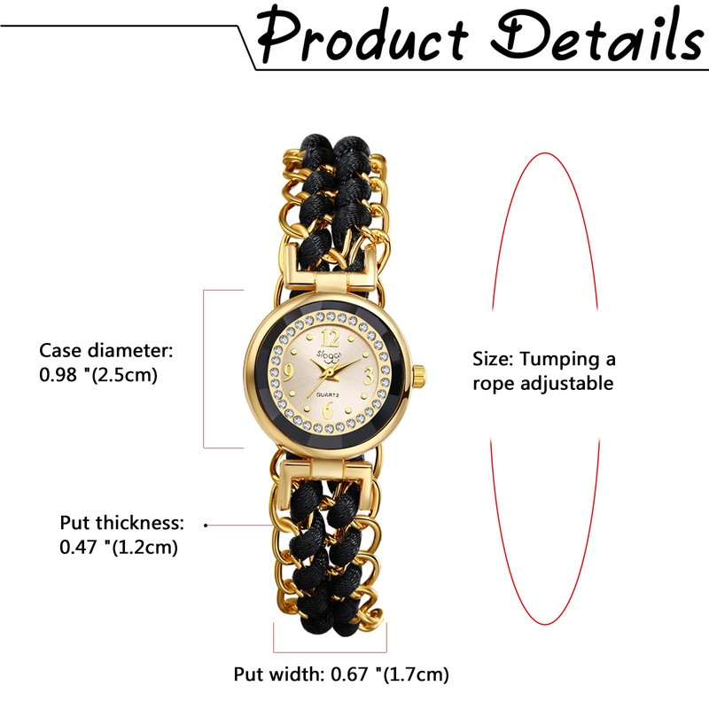 JewelryWe Womens Handmade Braid Watch Analog Quartz Bracelet Dress Watch