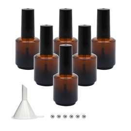 Agidea 6 botellas vacías de esmalte de uñas ámbar de 0.5 onzas, botellas vacías de esmalte de uñas recargables de vidrio oscuro con cepillo para polvo, bolas de mezcla y embudos, color café