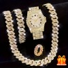 4pcs, Men's Rhinestone Bracelet Set, Ring Set, Men's Watch Gift