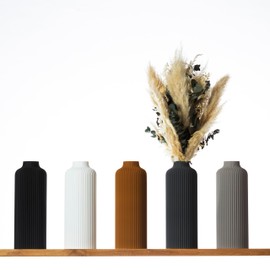 3D Vase Anouk Decorative Vase XL 38 cm Floor Vase Decorative Vase Pampas Grass Dried Flowers (Dark Grey)