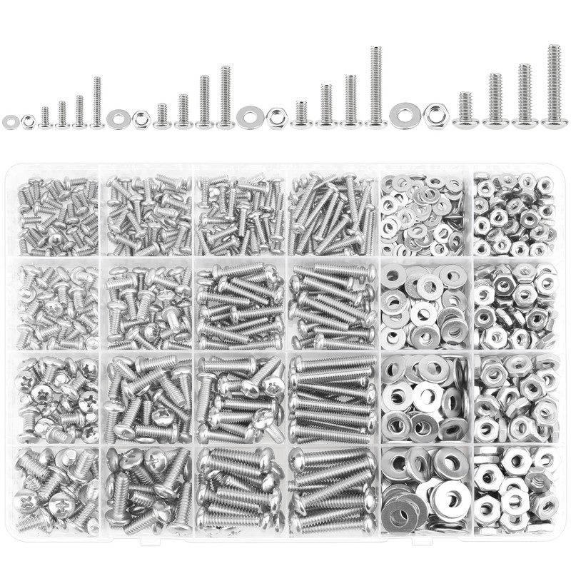 Kindroufly 722 Pieces #4-40#6-32#8-32#10-24, Phillips Pan Head Machine Screws Nuts
