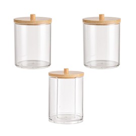 3Pcs Non-Stick Acrylic Cotton Ball Holder Transparent Makeup Organizer Cotton Holder Useful Bathroom Storage Canisters for Cotton Ball Swab