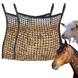 Surecha 2 PCS Slow Feed Hay Net for Horses, Hay Net for Livestock,Slow Feeder for Goats Sheep Donkey, Easy to Fill and Hang, Black, 35 x 31 Inch