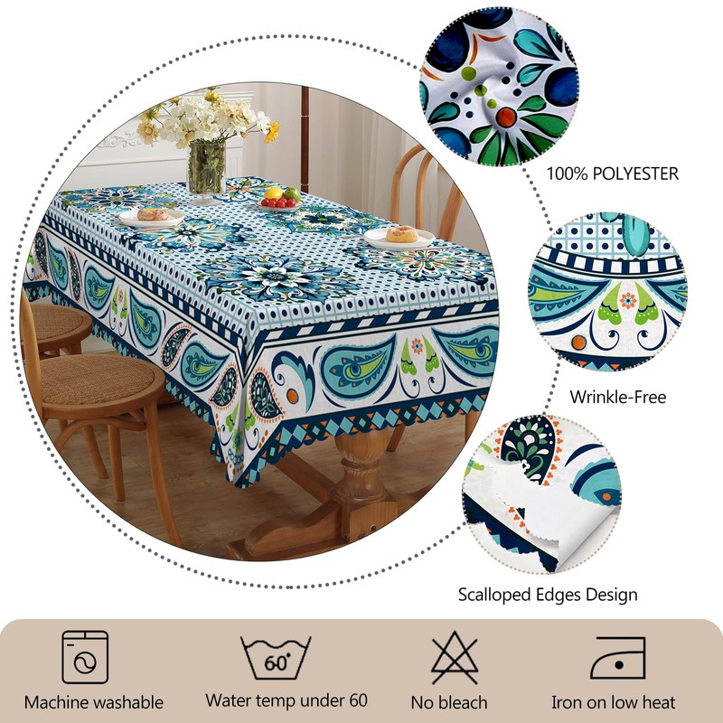 iEvery Table Cloth Wipe Clean Boho Tablecloth Rectangular, Waterproof Wipeable