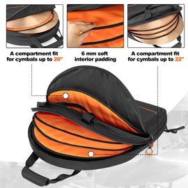 Damero 22'' Cymbal Bag, Double Layer Cymbal Gig Bag with 6mm Padded Dividers, Carry Handles and Backpack Straps for Drum Cymbals and Accessories
