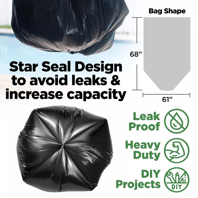 Toughbag 95-96 Gallon Extra Large Trash Bags 61X68â€ Black Garbage