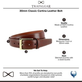 Trafalgar Men's Classic 30mm Cortina Leather Belt, 34, Honey Maple