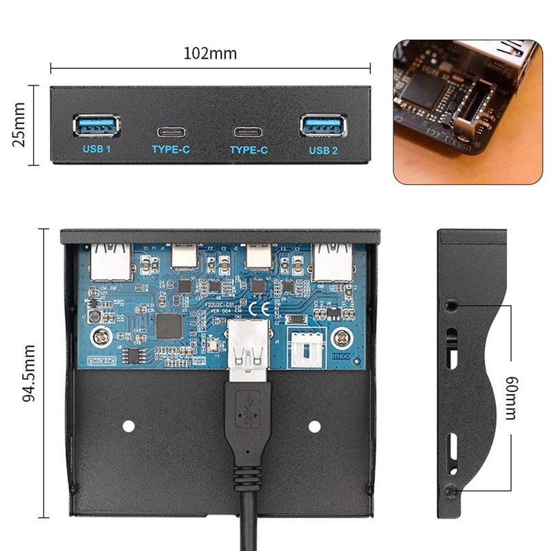 Xiwai - Panel frontal USB 3.1 a USB-C y USB