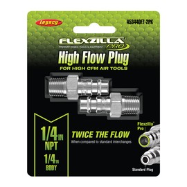 Flexzilla Pro High Flow Plug, 1/4" Body, 1/4" MNPT, 2 Pack - A53440FZ-2PK
