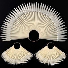 KINJOEK 3 Set Total 150 Pointed Tips Natural Nail Swatches Sticks, Nail Art Supplies Stiletto Practice Tips Display Board Sample Sticks with Ring for Nail Art Polish Color Test Display Home DIY