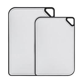 2 Pcs Reversible Cutting Board Set Durable Chopping Board Set with Juice Groove Hanging Hole Dishwasher Safe Plastic White