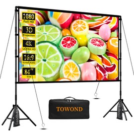 TOWOND Projector Screen with Stand, 84 inch Outdoor Projector Screen Portable Indoor Projection Screen 16:9 4K Rear Front Movie Screen with Carry Bag for Home Backyard Theater