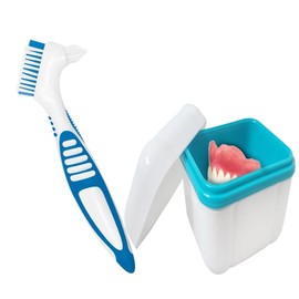 Denture Case, Retainer Box, with Denture Brush, False Teeth Container