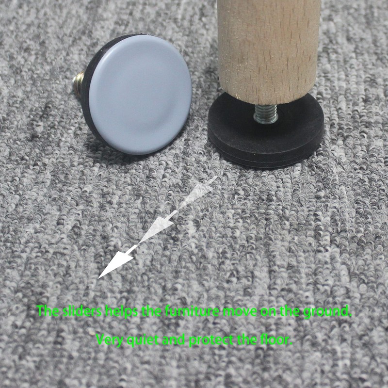 CSFMC Furniture Leveler PTFE(Teflon) Bottom(50mm Large Base),Thread Shank(3/8-16) Adjust Pads,Table/Chair/Cabinet/Sofa