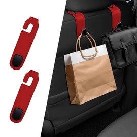 HEVLE 2PCS Car Seat Headrest Hook, Auto Seat Hook Hanger Storage Organizer for Handbag Purse Coat, Genuine Leather Car Backseat Headrest Hooks Universal Car Interior Accessories Fits for Most Car