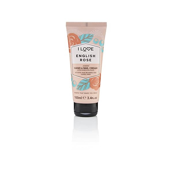 I Love English Rose Scented Hand & Nail Cream, Packed With Shea Butter & Coconut Oil to Rejuvenate & Nourish the Skin, 93% Naturally Derived Ingredients Including Vitamin, Vegan-Friendly - 100ml