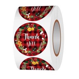 Acetiamin 500 Pcs Christmas Thank You Stickers Roll for Small Business, 1.5 Inch Red and Black Buffalo Plaid Round Label, for Goodie Bags,Gift Favors Box, Cards Decorations, Holiday Envelope Seals