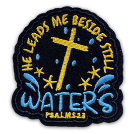 He Leads Me Beside Still Waters Patch 3 Inches Jesus Christian Cross Iron On/Sew On Embroidery Fabric Applique Patches for Trucker Hats Clothes Backpack DIY Accessories Coworkers Friends Mom Gifts