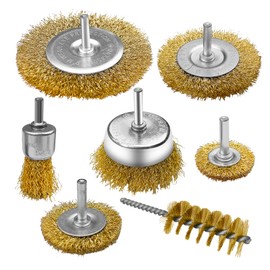 Dunkwckore 7-Piece Wire Brush Drill Set, Round Shaft 6 mm Brass Brush Drill, Steel Brush, Wire Brush, Cordless Screwdriver, Grinding Attachment, Cup Brush, Steel Brushes for Drills