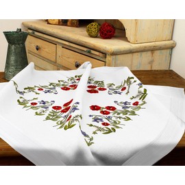 KAMACA Embroidery Kit, Satin Stitch, Stem Stitch, Pre-Drawn Cotton, Complete Embroidery Kit with Embroidery Template, Embroidery Kit for Self-Embroidery, Adults (Poppies - Meadow MD 80 x 80 cm)