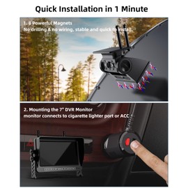 Wireless Backup Camera Install-Free for RV: 7 Inch DVR Monitor 1Min Easy Install Magnetic Solar Waterproof Hitch Rear View Camera Rechargeable HD 1080P Night Vision for RVs Trucks Campers